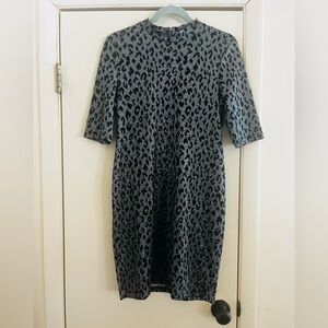 Topshop Black Leopard-Print Midi Cheetah Print Metallic Bodycon Stretch dress